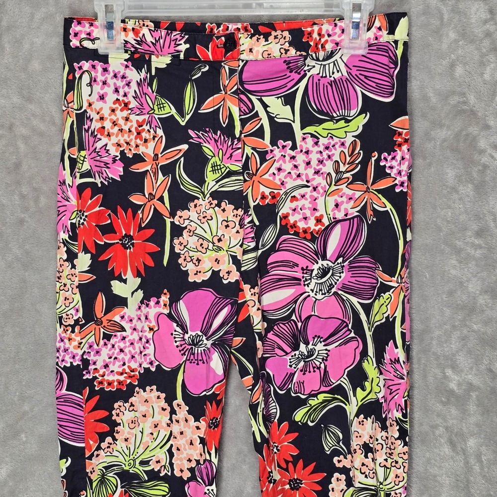 Lilly Pulitzer Women Size 4 Floral Print Crop Pants Black Pink Multicolor Preppy - Picture 2 of 9